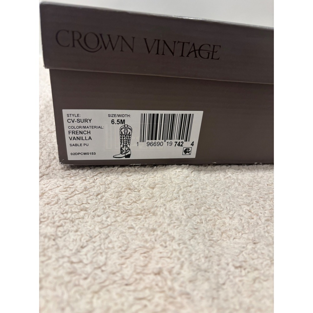 Crown Vintage Sury Western Boots French Vanilla Cream Tall Cowgirl Size 6.5M - Picture 7 of 8